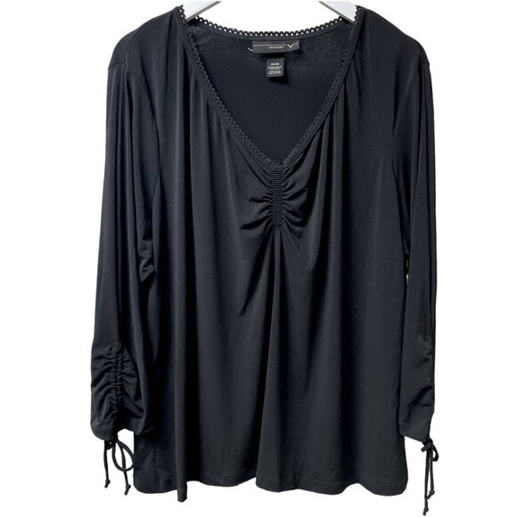 VENEZIA Top Plus Size 3X Black Stretch Jersey Ruched - Picture 1 of 8